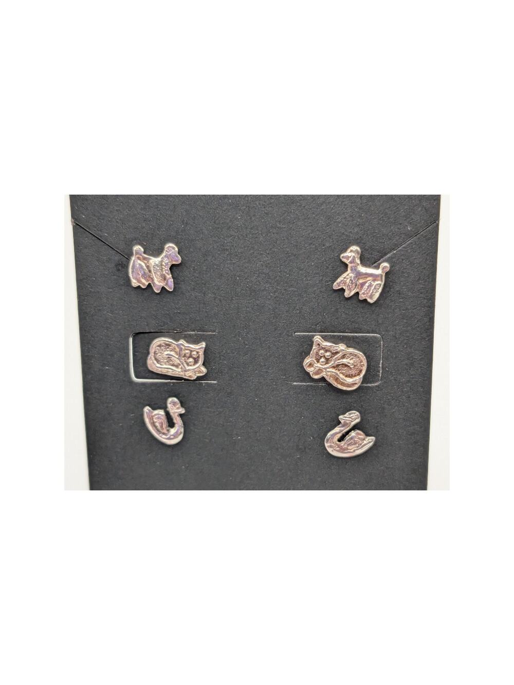Sterling Silver Animal Stud Earrings Lot Cat Poodle Swan 3 Pair 925